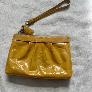 Coach Mustard Yellow Signature Patent Leather Wristlet Embossed Logo Pre-Owned